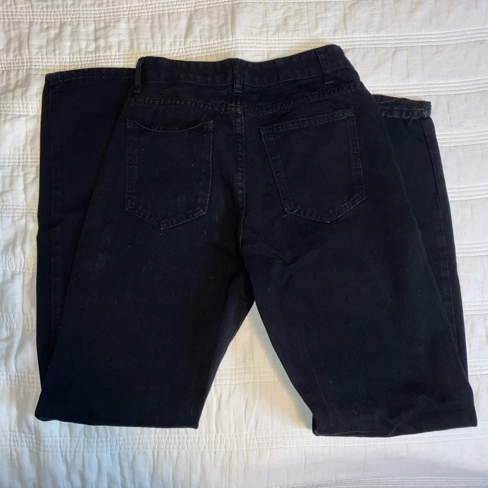 Black Distressed High Rise Mom Jeans